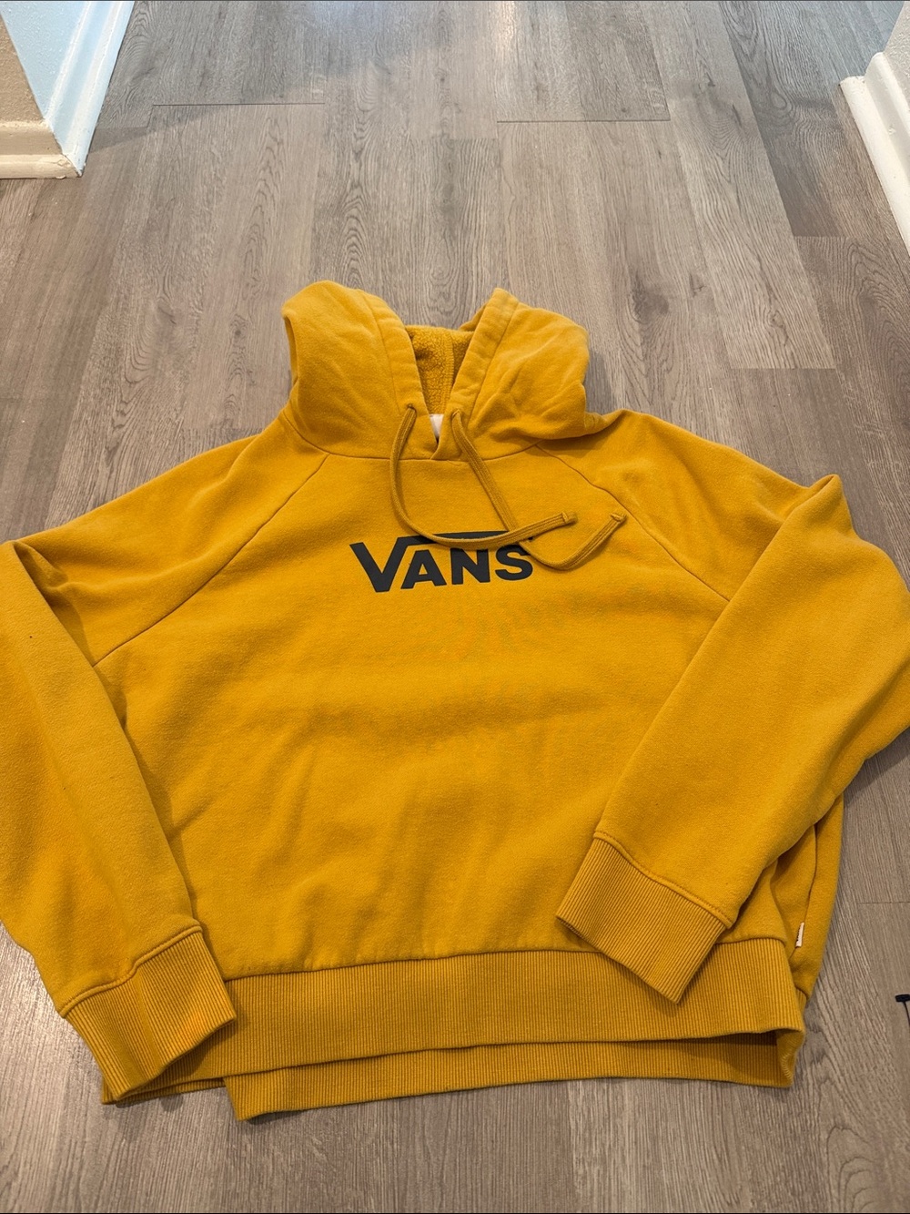 Vans Golden Yellow Cropped Pullover Hoodie with Black Logo
